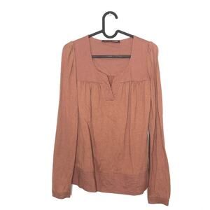 Comptoir des Cotonniers Top Blouse Clay Tan Linen Cotton Puff Sleeve Small